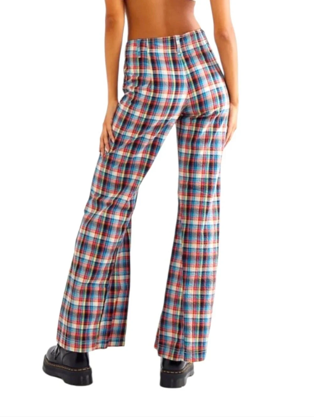 Free People Christina Low Rise Plaid Wide-Leg Pants in Multi-Color Size 6